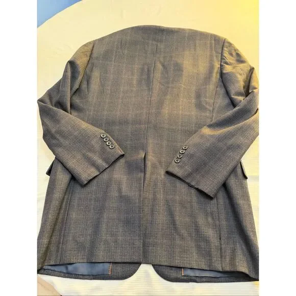Brooks Brothers 1818 Madison Navy Blue Plaid Gingham Wool Blazer Size 42L